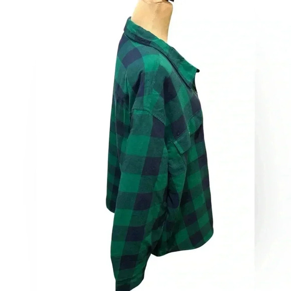 Natural Reflections Shacket Women's 2XL Sherpa Lined Green & Blue Plaid Flannel - Picture 3 of 9